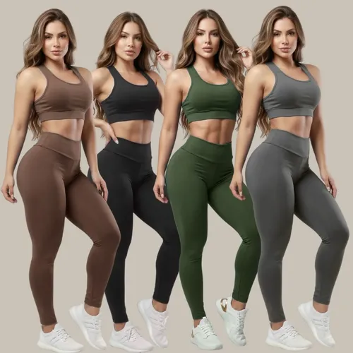 4 Conjuntos Calça Legging Fitness Roupas Feminina Academia