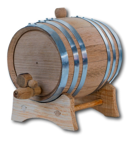 Barril De Roble 5 L. Para Envejecer Bebidas. Aros Plateados