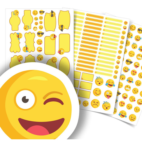 Imagem 1 de 3 de Etiquetas Escolares Personalizadas Emojis Emoticon Kit Jumbo