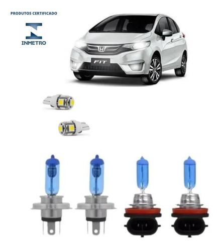 Kit Lâmpadas Super  Branca Farol Alto E Baixo  H4  Milha H8  Honda Fit 2015 2016 2017 2018