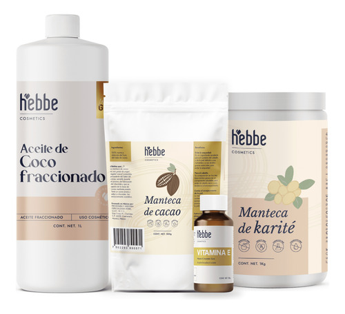 Kit Karité + Cacao + Vitamina E + Ac. Coco Fraccionado Hebbe