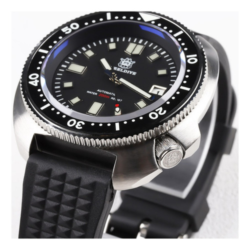 Steeldive Reloj Turtle Sd1970 6105 V2, Correa De Goma, Negro