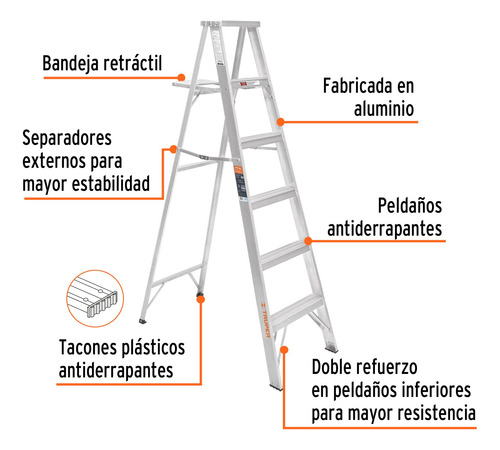 Escalera De Tijera 100% Aluminio Tipo Ll 5 Peldaños, Truper