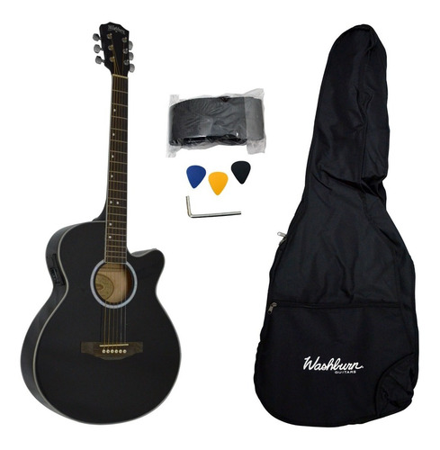Washburn Guitarra Electroacústica Negra Con Funda Wa45cepak Color Negro Orientación de la mano Diestro