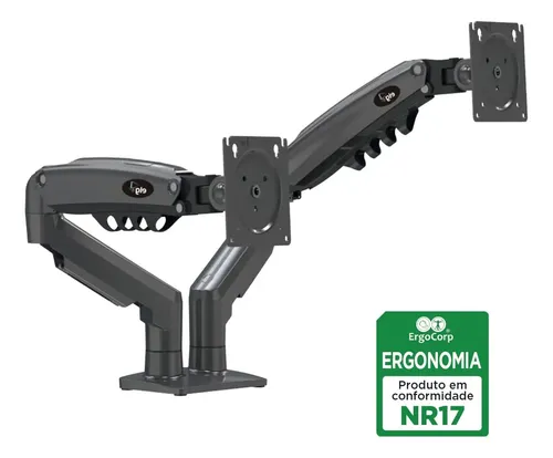 Suporte Ergonômico Articulado De Mesa, 2 Monitores 17 A 35 , Pistão A Gás, Suporta Até 9kg Por Tela, Preto, F160n, ELG