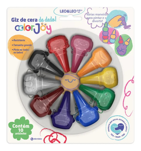Giz De Cera Encaixa No Dedo Colorjoy 10 Cores Leo&leo