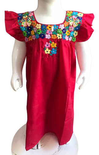 Vestido Niña Con Flores Bordadas Artesanalmente