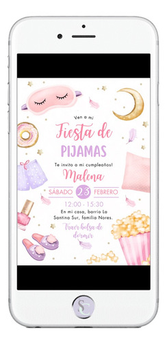 Invitación Cumpleaños Tarjeta Digital Pijamas Pijamada 