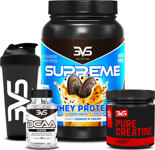 Kit Whey 3w Supreme 900g + Bcaa + Creatina 100% Pura 150g Sabor Cookies N Cream