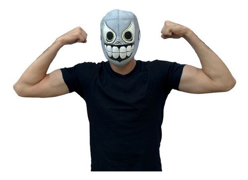 Máscara De El Santo Calaverita Luchador Muerte Halloween Color Plateado Plateado