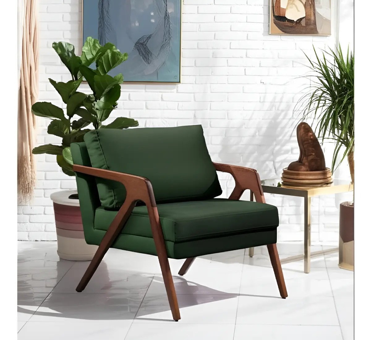 Poltrona Decorativa Mona Luxo Madeira Maciça Desenho do tecido Veludo Verde