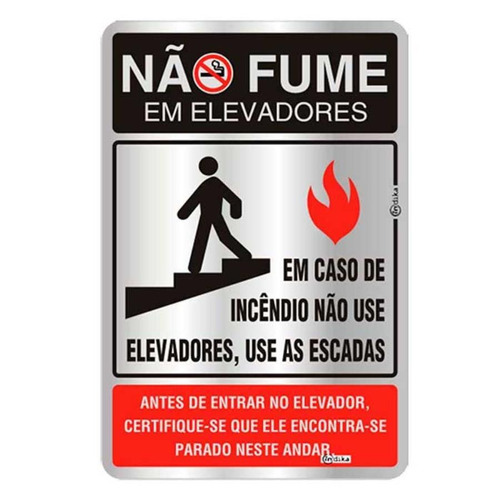 Placa De Sinalização Alumínio 16x25cm Não Fume Em Elevadores