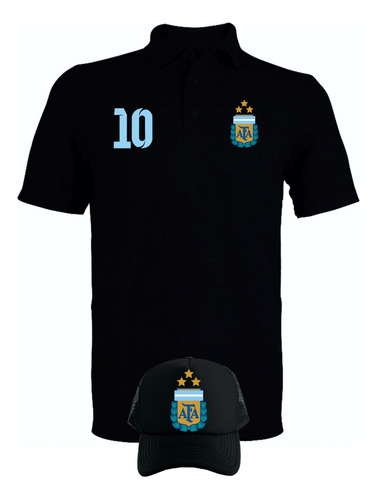 Camiseta Tipo Polo Leo Messi Arg Obsequio Gorra Serie Black