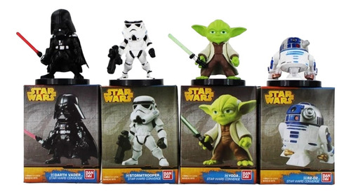 Star Wars Set Por 4 Personajes Vader,trooper,yoda,r2-d2 6cm