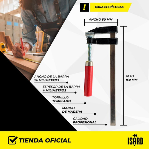 X4 Prensa Sargento Carpintero 50x150 Isard Con Protectores