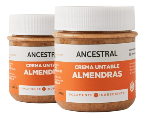 Crema Untable De Almendras Ancestral Vegano Sin Tacc 200g X2