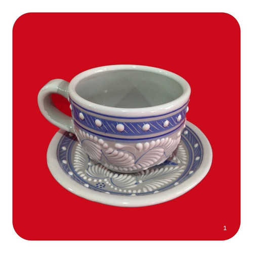 Imagen 7 de 8 de 2 Ternos Taza-plato De Talavera Poblana Diseño Perla M16 Tz