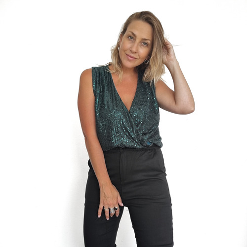 Musculosa Felicita Lentejuelas Brillos Fiesta Noche