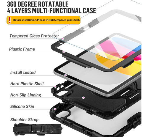Funda Negra Complet Para iPad A16 11/10 Gen + Protector