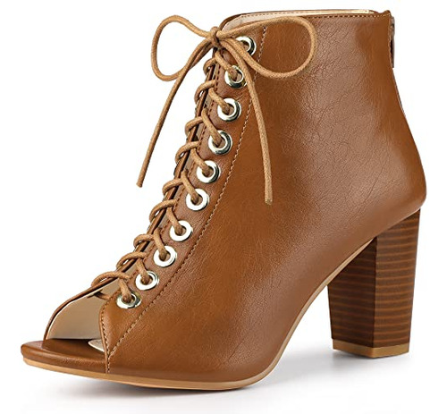 Perphy Peep Toe Lace Up Chunky Heel Brown  B0b3wz7h9p_050424