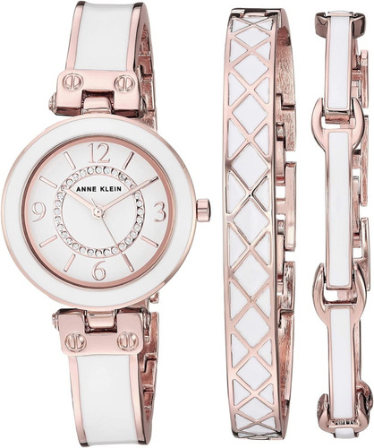 Reloj Mujer Anne Klein Con Brazaletes, Swarovski Ak/3296wtst Color de la correa Rosa dorado/Blanco Color del bisel Blanco Color del fondo Blanco