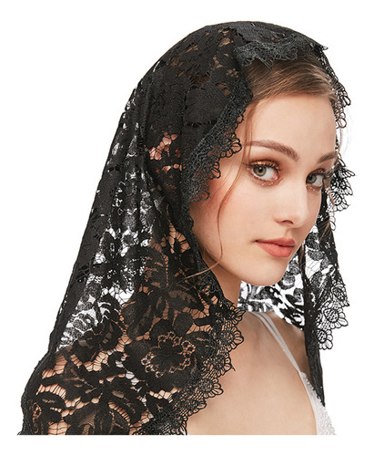 (bg) Velo De Mantilla, Hermoso Diseño Floral For La Cabeza