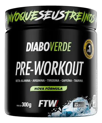 Pré Treino Pre Workout Diabo Verde Pote 300g Sabor Black Ice Ftw Gelo Preto