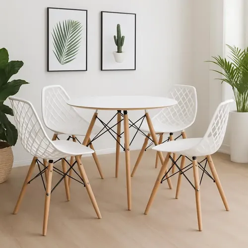 Conjunto Mesa Com 4 Cadeiras Eames 90cm Kaila Dsw La Mobilia