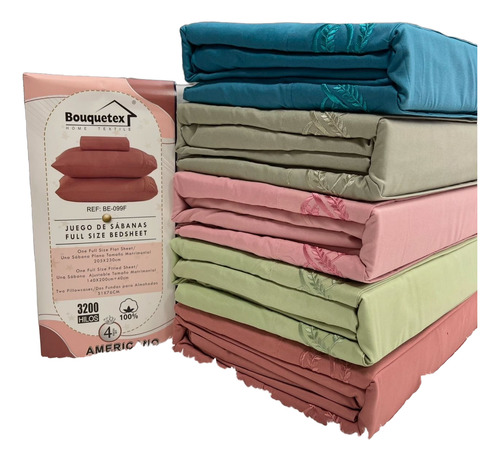 Juego De Sábanas Full Bouquetex Bordado 3200 Hilos Americano Suela Liso