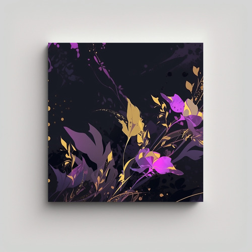 50x50cm Cuadro Diseño Fantasia Púrpura Y Dorado Flores