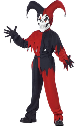 Disfraz De Bufón Malvado (rojo/negro) Para Niños Talla S