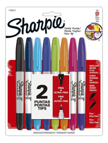 Marcadores Sharpie Twin Doble Punta 8 Colores Permanente