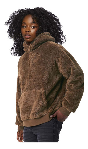 Buzo Hoodie Sherpa Forever 21 Women Corderito Marron 9023