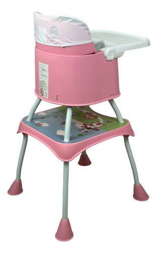Silla Alta Con Periquera Para Bebe Con Bandeja Y Convertible Color Rosa Animales