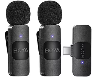 Kit 2 Microfonos Inalambricos 2.4ghz Usb Tipo C Boya By-v20 Color Negro