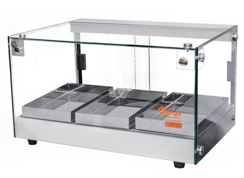 Estufa Para Salgados Vitrine Pequena Omega- 3 Bandejas Prata