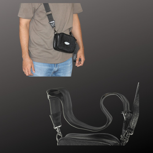 Bandolera Piel Genuina Mantarraya Exotica Cocodrilo Negro