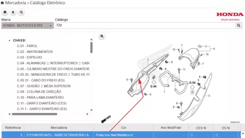 Rabeta Traseira Direita Fan 160 Prata 2023 Original Honda