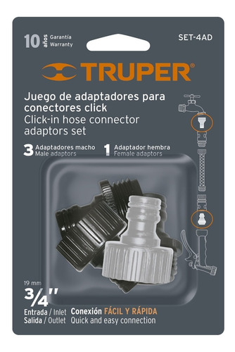 4 Acoples Manguera Sistema Click Truper