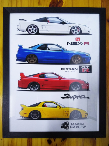 Cuadros Autos Japoneses Supra Skyline Nsx Rx7 Modelo 3 30x40 Negro