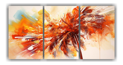 90x45cm Cuadro Abstracto De Palmera Roja Y Naranja Flores