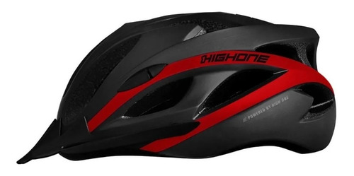 Capacete Ciclismo Feminino Masculino Mtb High One + Luz Led Cor Preto com Vermelho Tamanho M (54 - 57cm)