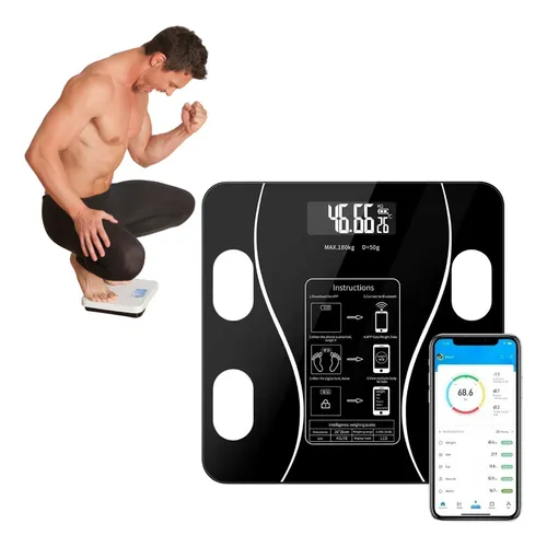 Pesa Balanza Inteligente Bluetooth Grasa Peso Corporal Color Negro