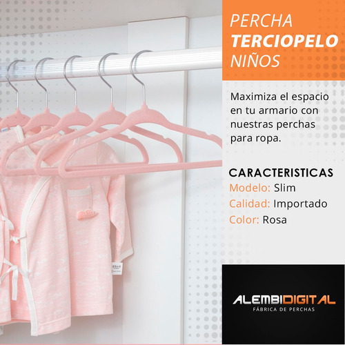 Percha Felpa Terciopelo Antideslizantes Niños X 50 Rosa