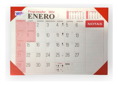 Calendario Programador Planeador 2024 Punteras Grande 48x34