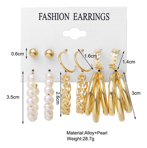 Pendientes Geométricos De Perlas Para Mujer R Metal 4892, 6