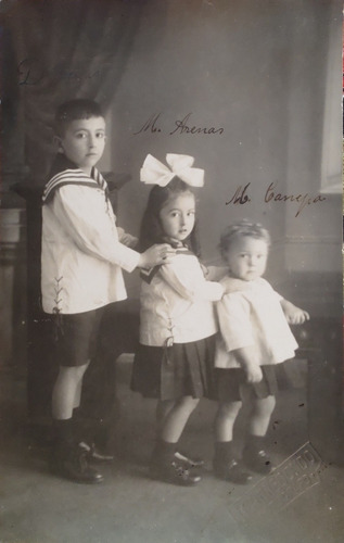 Antigua Foto Postal 3 Niños 2 Año Escuela 1919(ff211