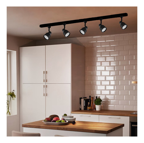 Foco Led Riel Monofásico Negro Gu-10 Elnath + Ampolleta