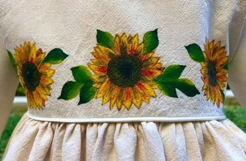 Vestido De Niña Manta Mexicano Pintado/ Mod. Girasoles