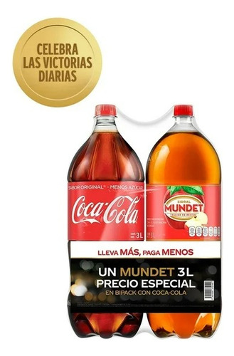 3 Pza Refresco Coca Cola Sabor Original + Sidran Mundet 3 L